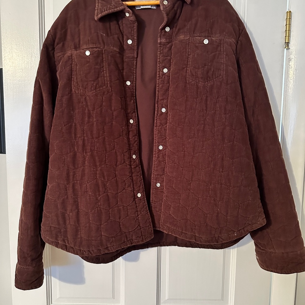 Brown quilted jacket snap buttons large